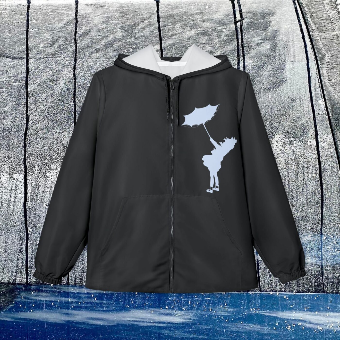 Little Girl Blue / Blue Silhouette  Black Windbreaker Jacket