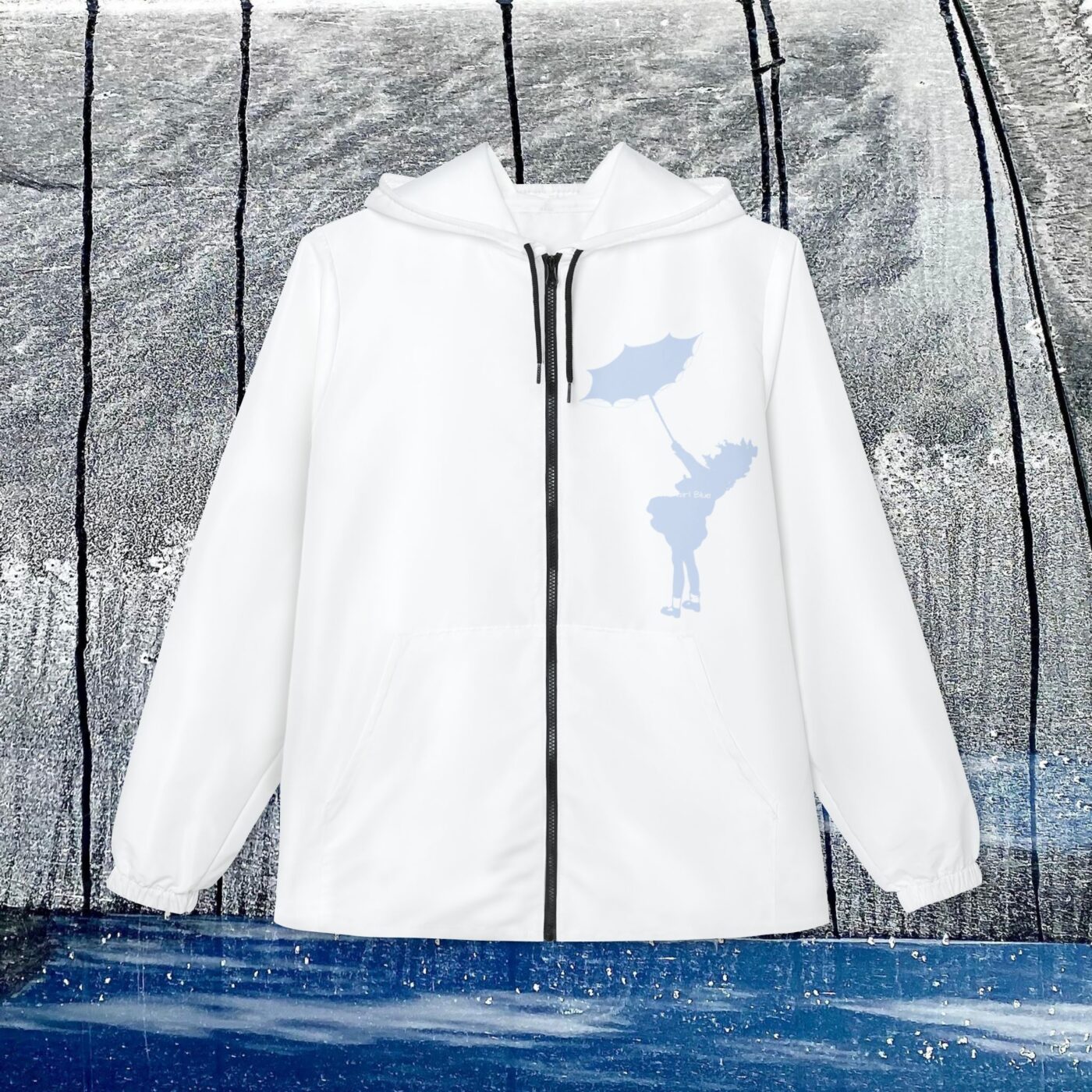 Little Girl Blue / Blue Silhouette  White Windbreaker Jacket