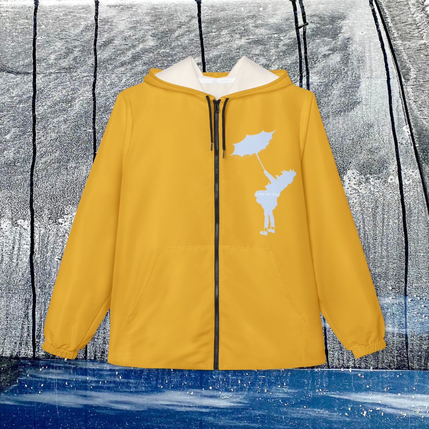 Little Girl Blue / Blue Silhouette  Yellow Windbreaker Jacket