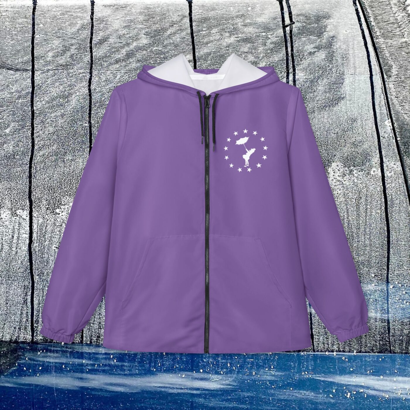 Little Girl Blue / Blue Silhouette  Purple /Star Circle.  Windbreaker.