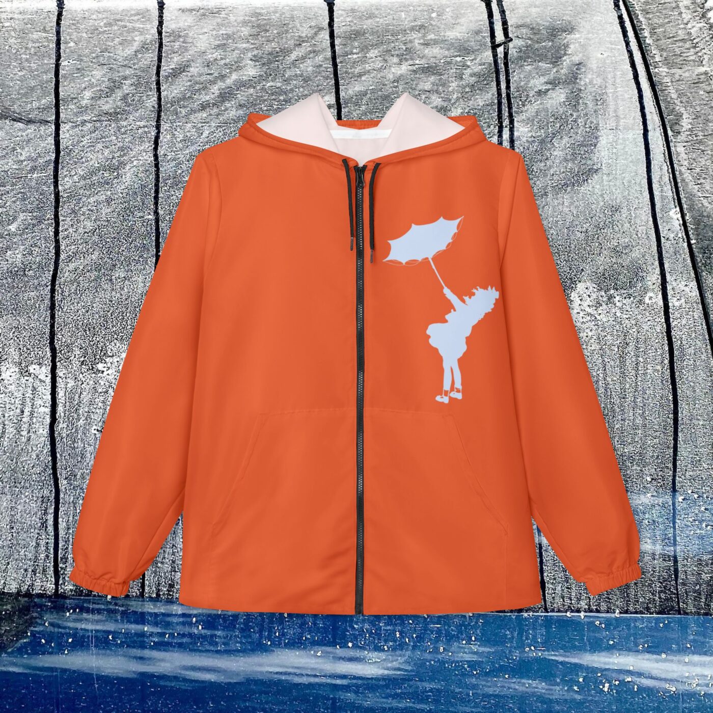 Little Girl Blue / Blue Silhouette  Orange Windbreaker Jacket