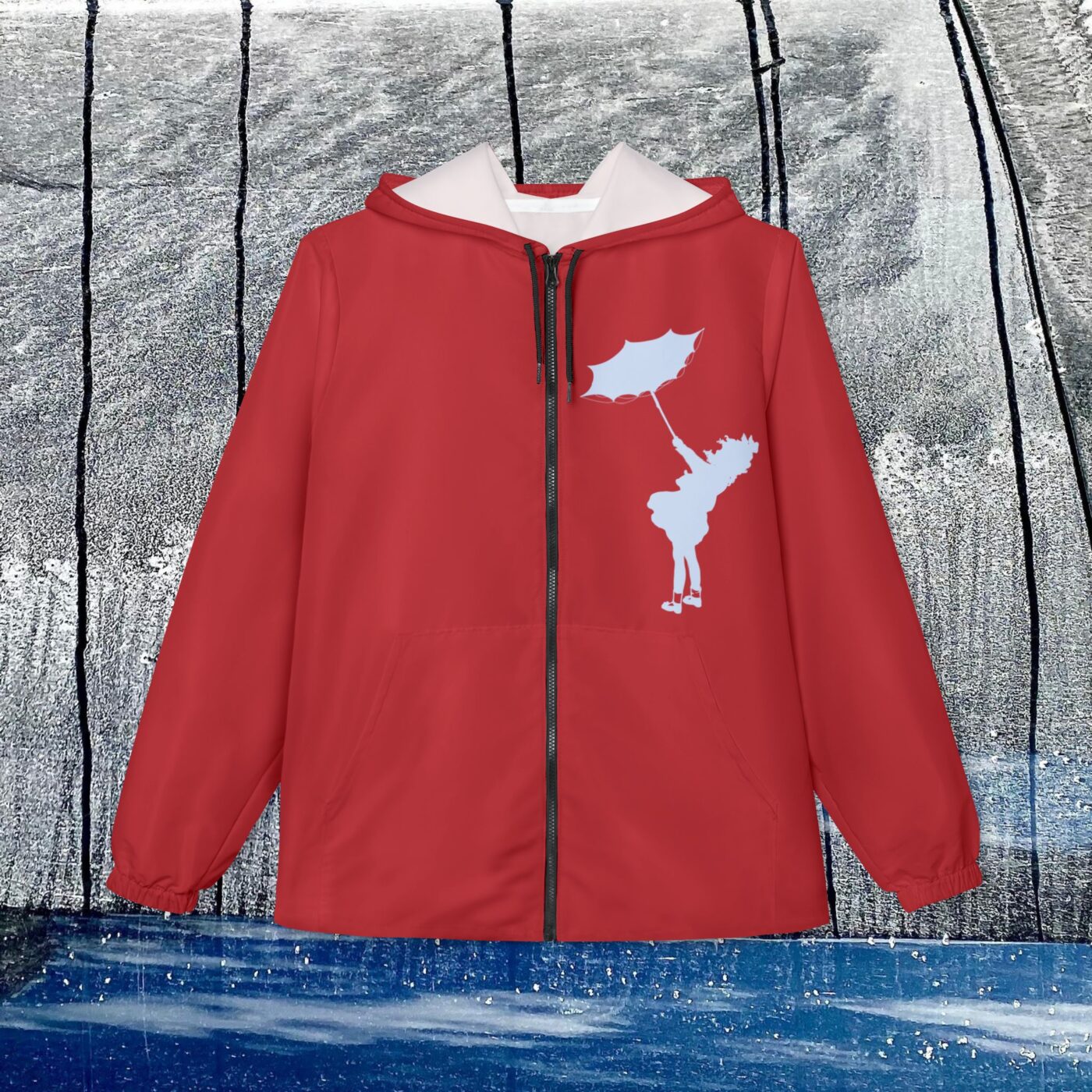 Little Girl Blue / Blue Silhouette  Red Windbreaker Jacket